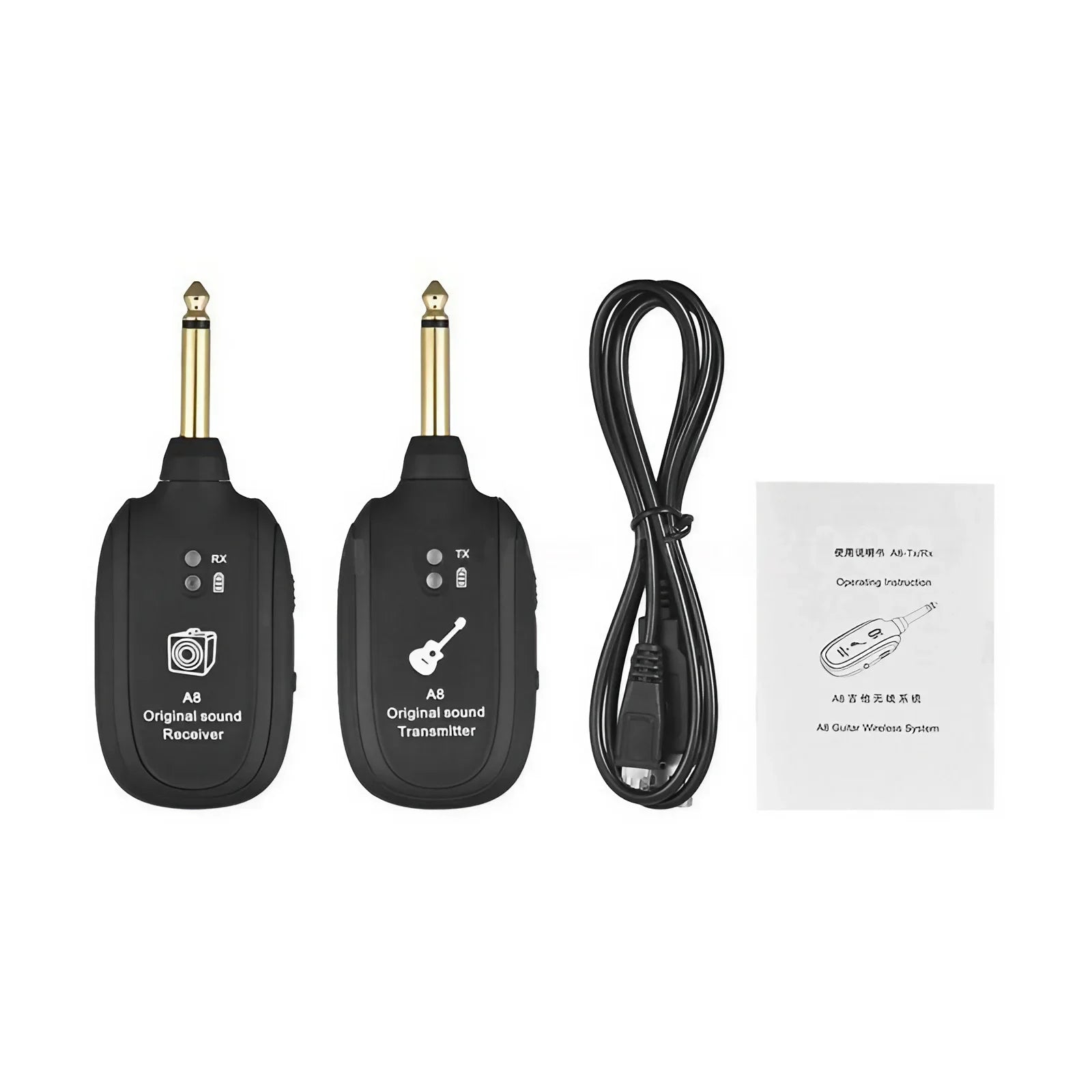 UHF Wireless Guitar System with Built-In Rechargeable Transmitter and Receiver for Musical Instruments