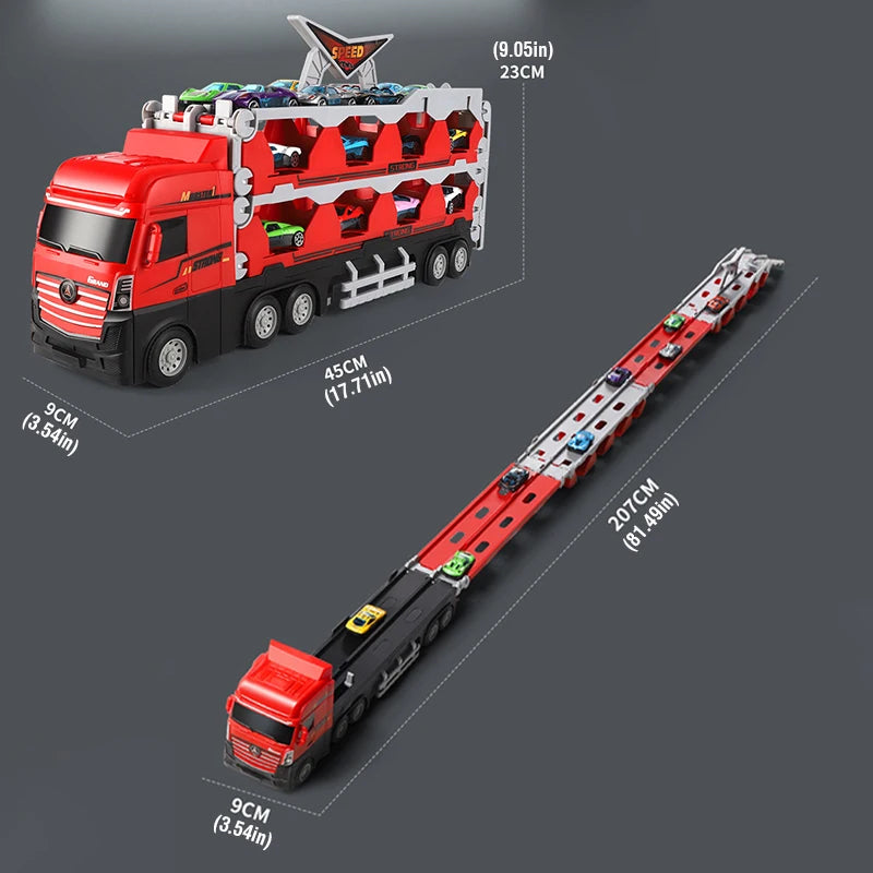 Large Car Transporter Truck with Folding Track for Kids Competitive Racing Games