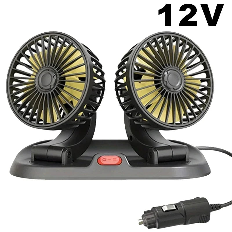 Automotive Electric Car Fan with 3 Adjustable Heads - Dual Speeds, USB/12V/24V Compatible