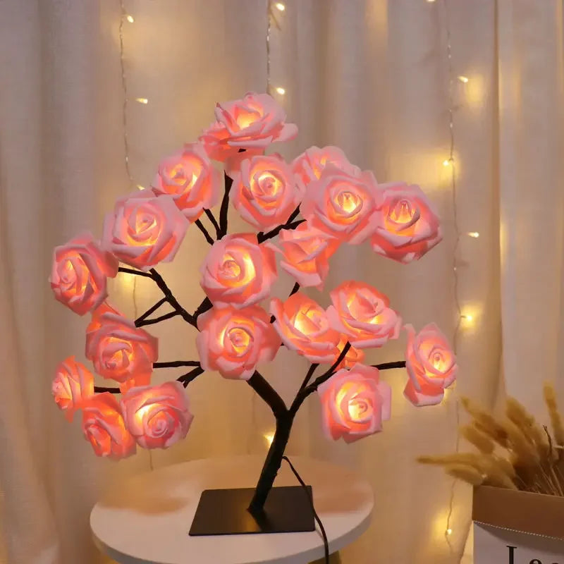 "24-Head Rose Table Lamp with USB Operated Fairy Lights for Wedding and Holiday Decor"