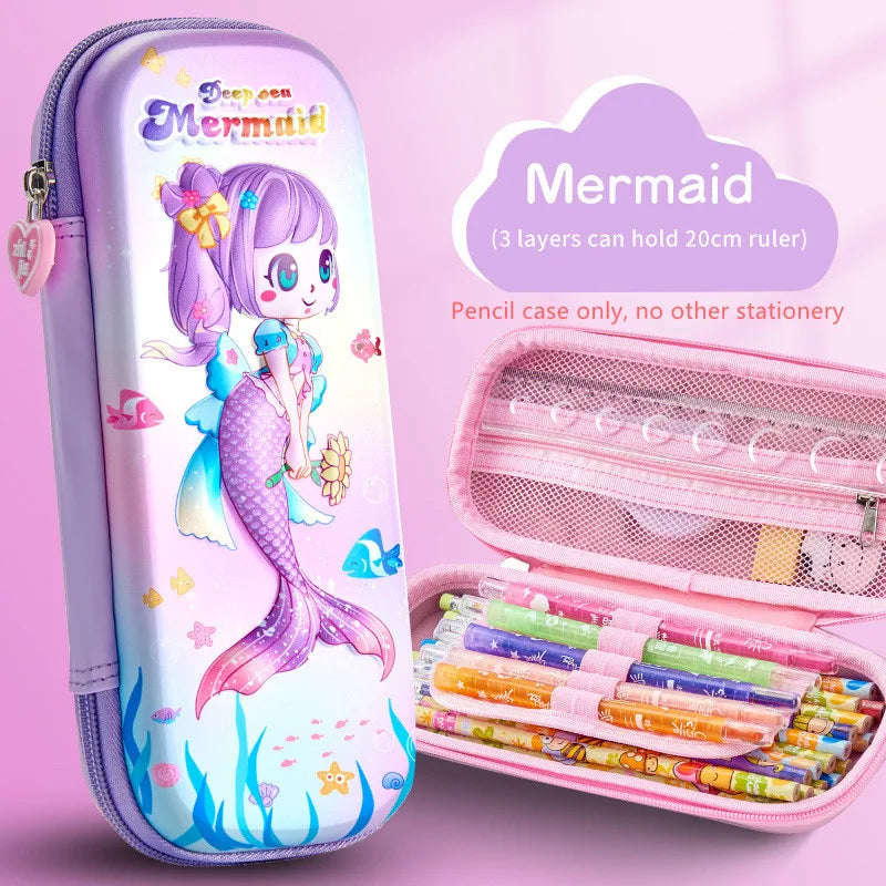 Large Capacity 3D Unicorn Pencil Case for Students - Three Layer School Stationery Box