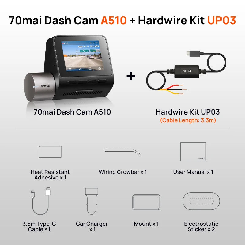 2024 A510 Dash Cam with 1944P HDR, GPS, ADAS, and 4G Connectivity - Front and Rear Cam with 24H Parking Support