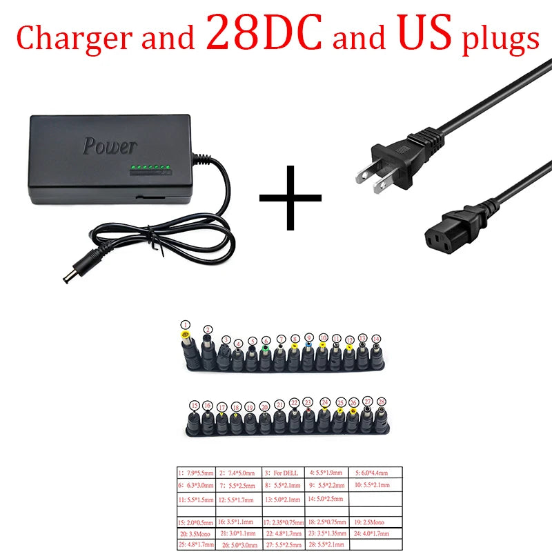 Universal Portable AC Laptop Power Adapter - 96W, 12V-24V, 4.5A - Compatible with Dell, Toshiba, HP, Asus, Acer, Sony, Lenovo