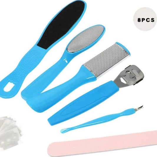 8-Piece Foot Care Set with Exfoliating Tools for Heel Softening and Cracked Heel Removal