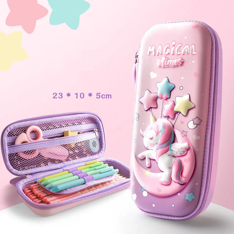 Large Capacity 3D Unicorn Pencil Case for Students - Three Layer School Stationery Box