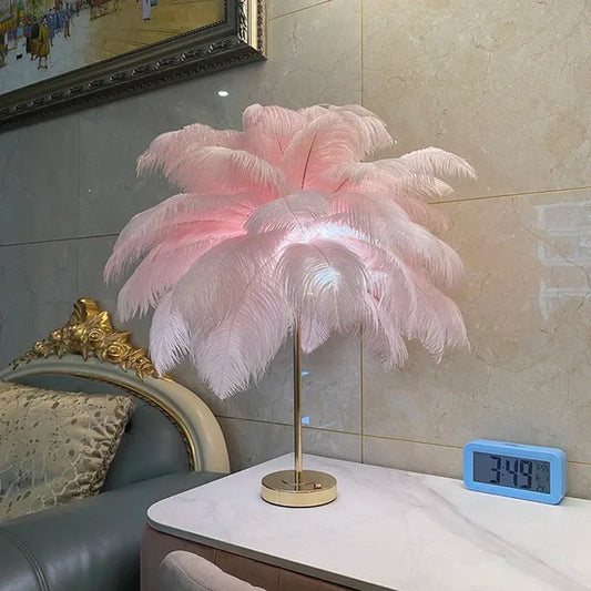 Touch Control LED Desk Lamp with Feathers for Wedding Bedroom Decoration - USB Power/Rechargeable - 2024 Model