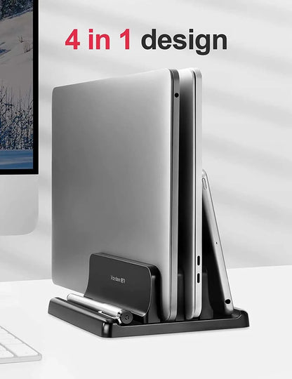 Adjustable Dual-Slot Vertical Laptop Stand for Macbook, Chromebook, Surface, HP, Dell, and iPad