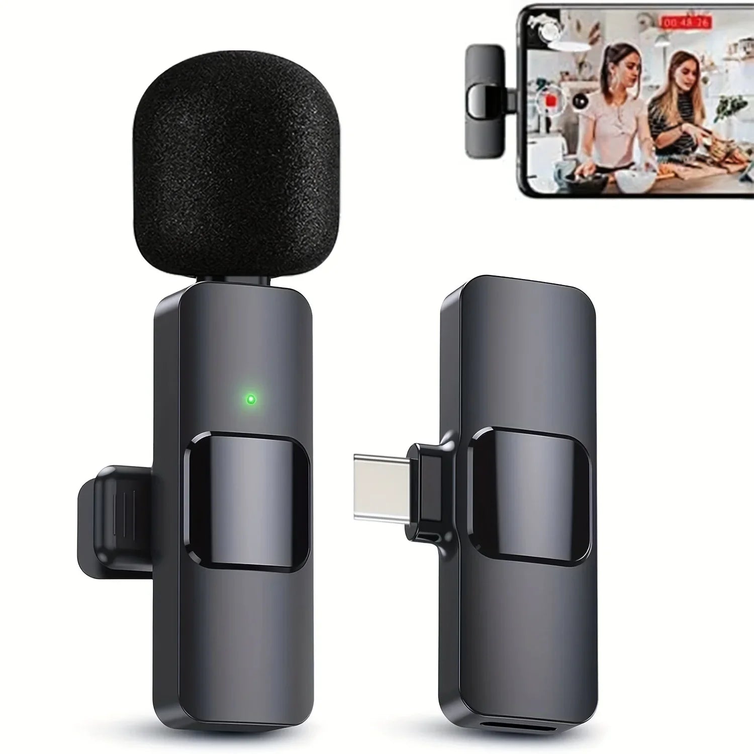 Wireless Lapel Microphone System with 1-Touch Recording and Voice Activation for Live Streaming, Recording, and Video Conferences