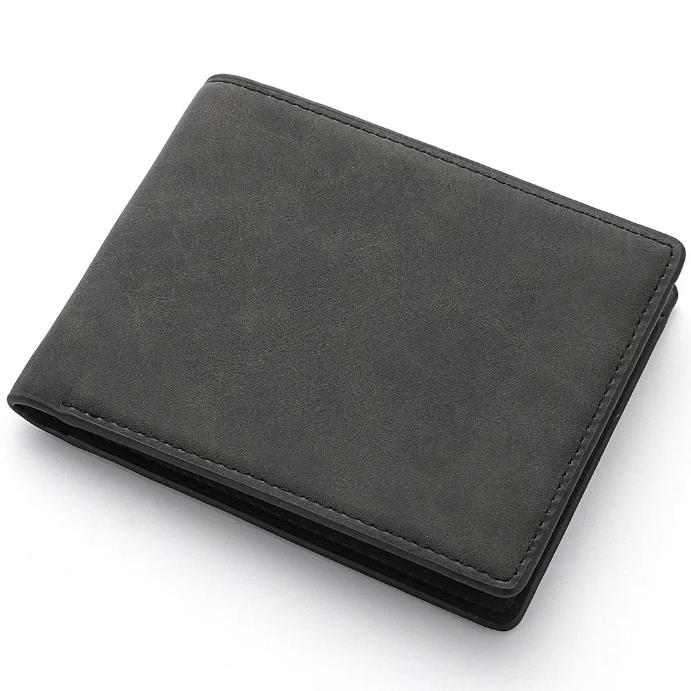 Men's Genuine PU Leather Short Zipper Wallet with Money Clip