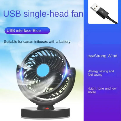 Automotive Electric Car Fan with 3 Adjustable Heads - Dual Speeds, USB/12V/24V Compatible