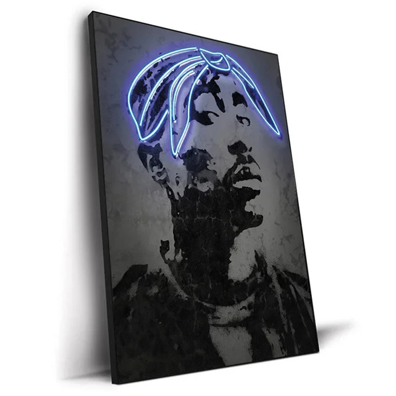 Neon Rapper Star Posters: Abstract Hip Hop Singers Wall Art Canvas Painting for Home or Bar Decor