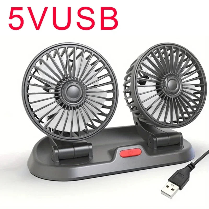 Automotive Electric Car Fan with 3 Adjustable Heads - Dual Speeds, USB/12V/24V Compatible