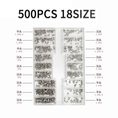 500 Pieces 18 Size Mini Screw Nuts DIY Kit for Laptop Computer Assembly and Repair