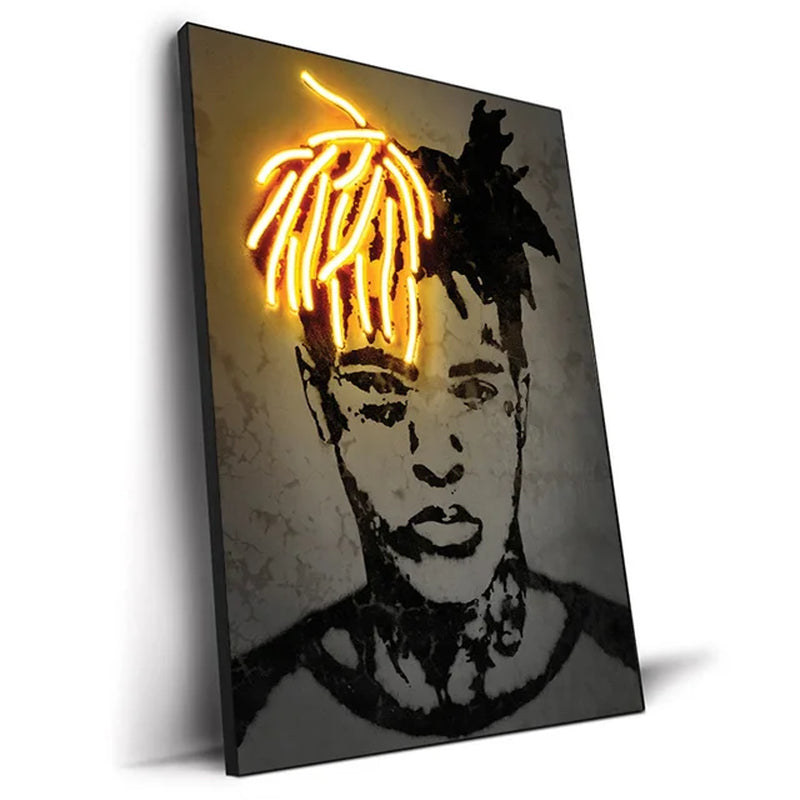 Neon Rapper Star Posters: Abstract Hip Hop Singers Wall Art Canvas Painting for Home or Bar Decor