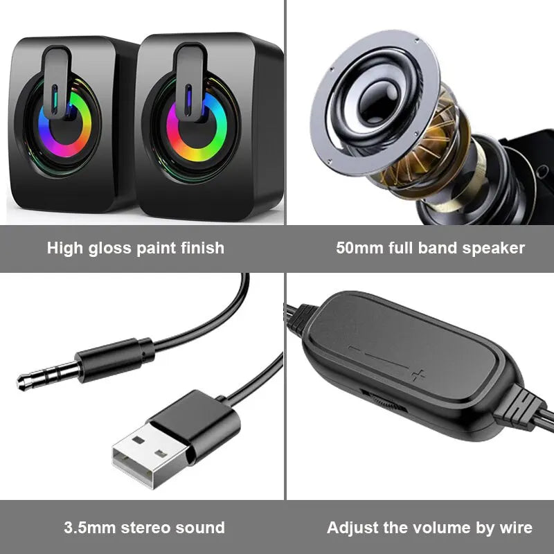 Computer Speakers PC Sound Box HIFI Stereo Microphone USB Wired Caixa De Som with LED Light for Desktop Computer