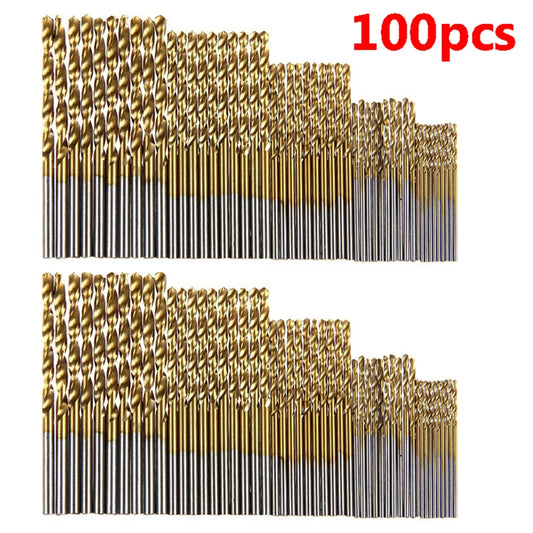 100/50Pcs Titanium Coated Drill Bits HSS High Speed Steel Set Tool Quality Power Tools 1/1.5/2/2.5/3Mm