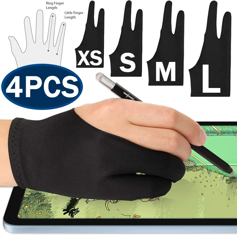 Artist Drawing Gloves with Palm Rejection for Apple iPad and Graphic Tablet - Right/Left Hand, Two Finger Design