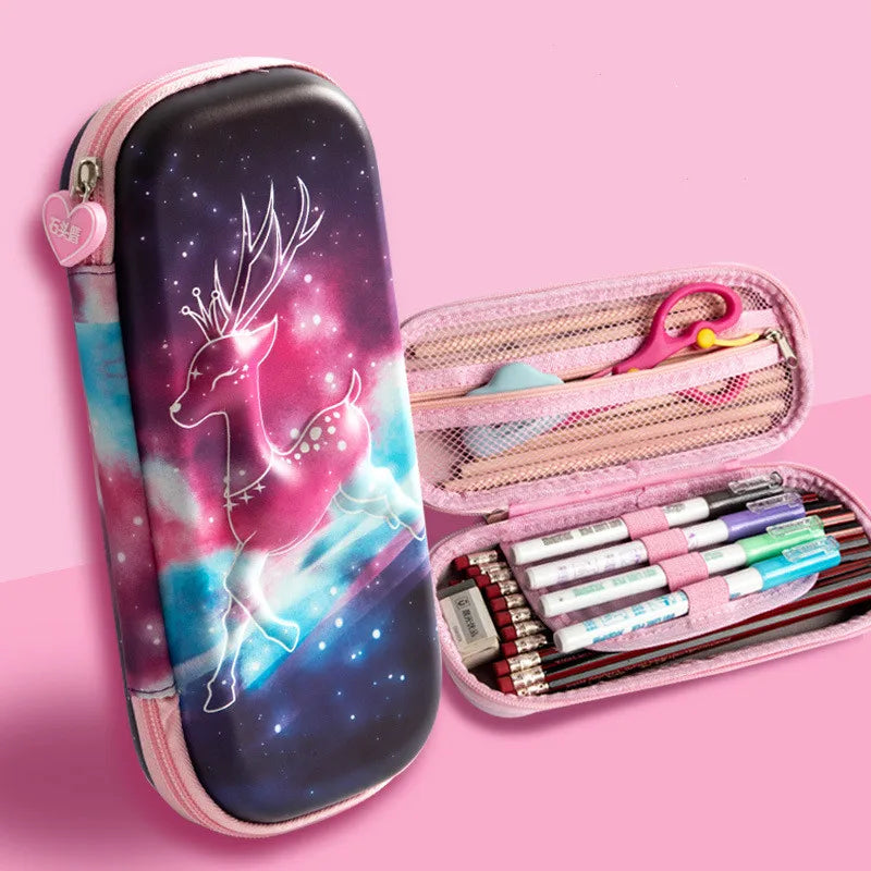 Large Capacity 3D Unicorn Pencil Case for Students - Three Layer School Stationery Box