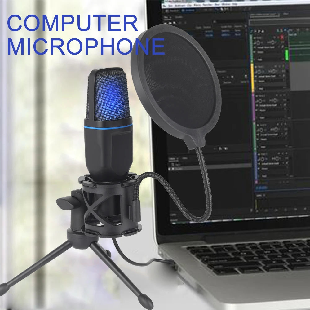 USB Microphone with RGB Lighting for Gaming, Podcast Recording, Streaming - Ideal for Studio, Laptop, Desktop PC