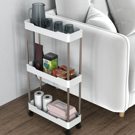 Multi-Purpose Bathroom Storage Rack with Wheels and Rolling Utility Cart