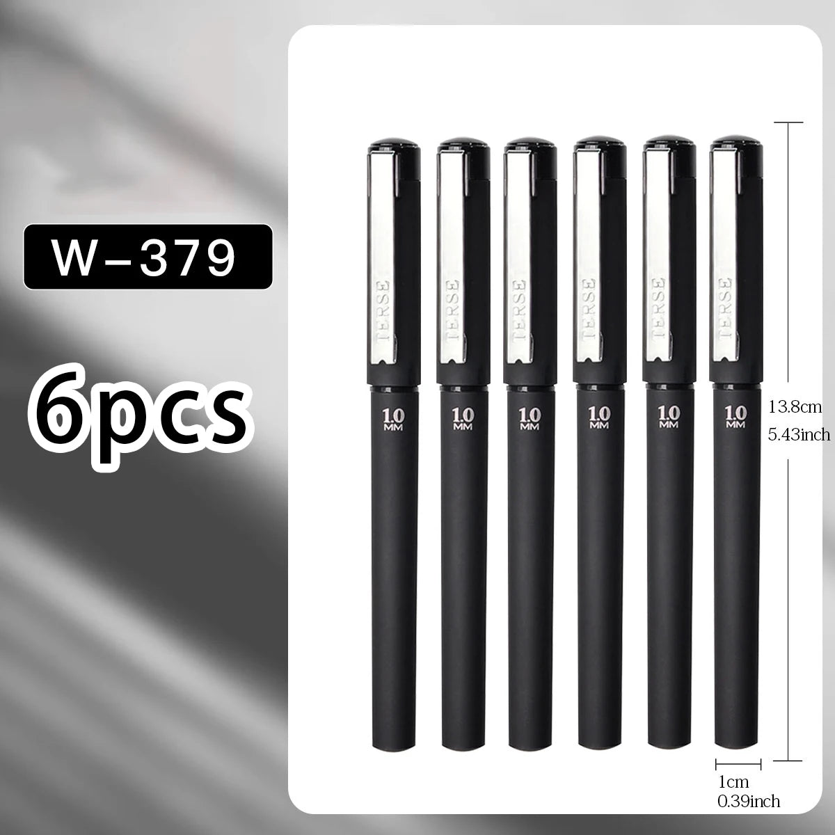 Set of 6 Black Gel Pens with Metal Clip, 1.0mm Tip for Smooth Writing 