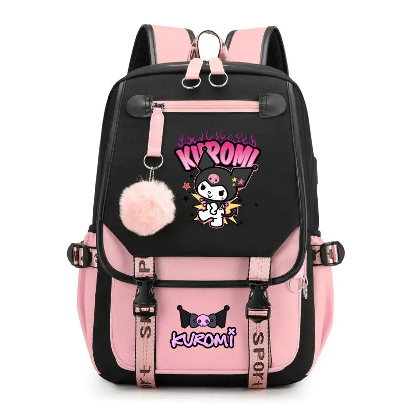 Anime School Backpack for Teenage Girls - Kuromi Canvas Laptop Rucksack