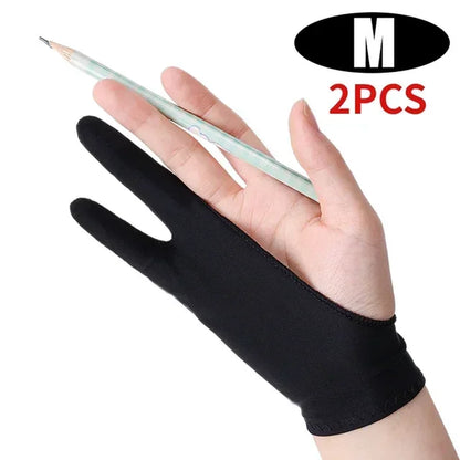 Artist Drawing Gloves with Palm Rejection for Apple iPad and Graphic Tablet - Right/Left Hand, Two Finger Design