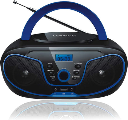 Portable CD Player Boombox, Bluetooth FM Radio Stereo Sound System, Crystal-Clear Sound, MP3 Playback, USB/AUX Input, Headphone Jack, LCD Display