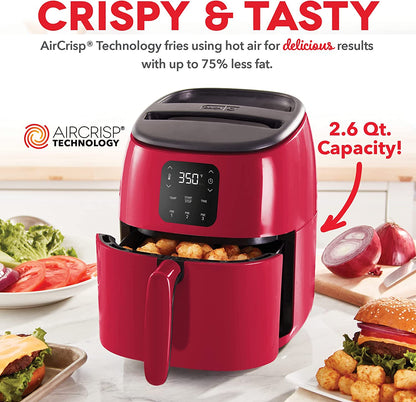 2.6 Quart Red Digital Air Fryer with Aircrisp Technology, Custom Presets, Temperature Control, and Auto Shut off Feature