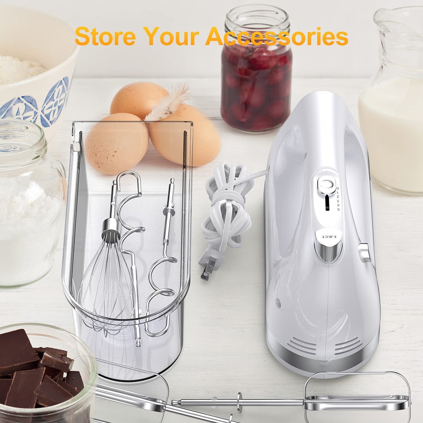 Electric Hand Mixer, 400W Food Mixer, 5 Speeds, 5 Stainless Steel Accessories, Storage Box, Corded Kitchen Mixer for Cream, Cookies, Dishwasher Safe