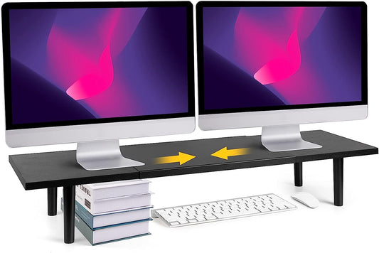 Adjustable Dual Monitor Stand Riser for Desk, Large Size, 32-40 Inch Screens, Desktop Organizer Shelf Stand for Computer, Laptop, PC, Tv