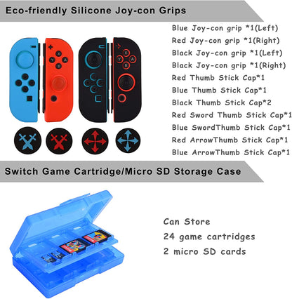 Accessories Kit for Nintendo Switch / Switch OLED Model Games Bundle Wheel Grip Caps Carrying Case Screen Protector Controller