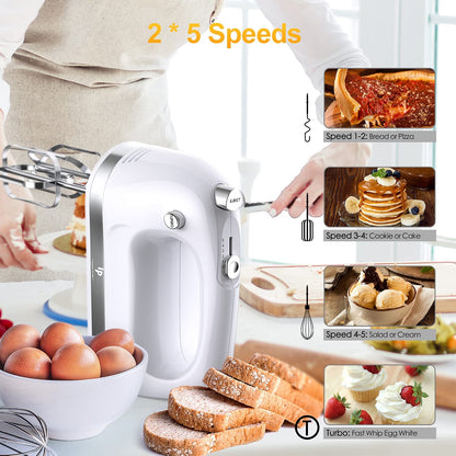 Electric Hand Mixer, 400W Food Mixer, 5 Speeds, 5 Stainless Steel Accessories, Storage Box, Corded Kitchen Mixer for Cream, Cookies, Dishwasher Safe