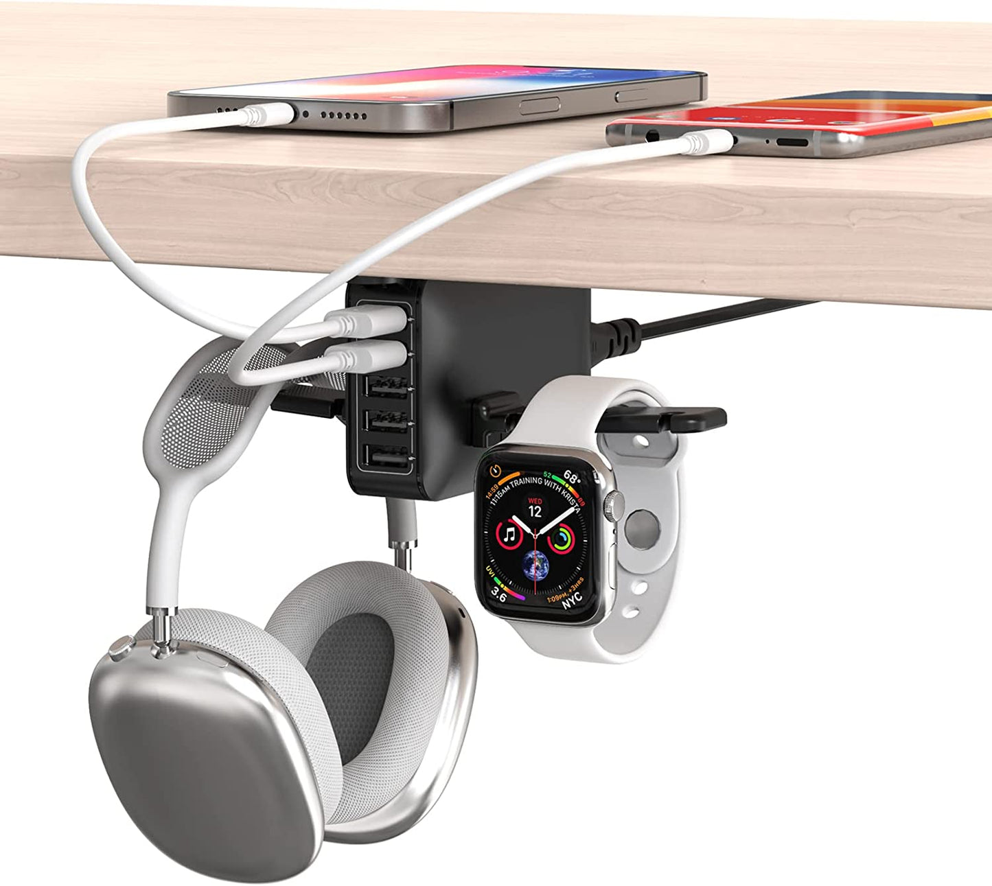 Dual Headphone Stand with USB Charging Station - PC Gaming Headphone Holder and Hanger Hook Stand for Under Desk