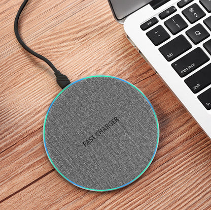 15W Qi Standard Ultra-Thin Fabric Aluminum Alloy Wireless Charger with Fast Charging Capability"