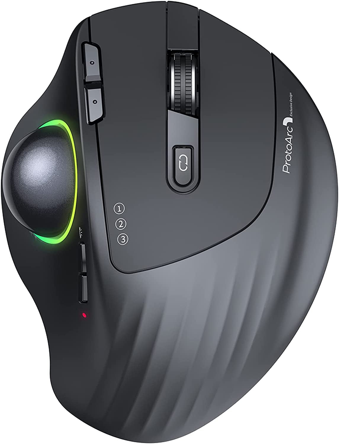 Wireless Bluetooth Trackball Mouse, EM01 2.4G RGB Ergonomic Rechargeable Rollerball Mice with 3 Adjustable DPI, 3 Device Connection&Thumb Control, Compatible for PC, Ipad, Mac, Windows-Black