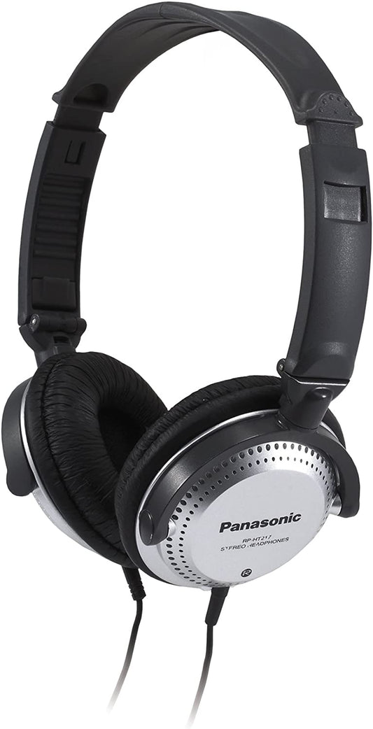 Panasonic Stereo Headphones on Ear Headphones with XBS Port, Integrated Volume Controller, Lightweight Foldable Design, RP-HT227-K (Black & Silver)