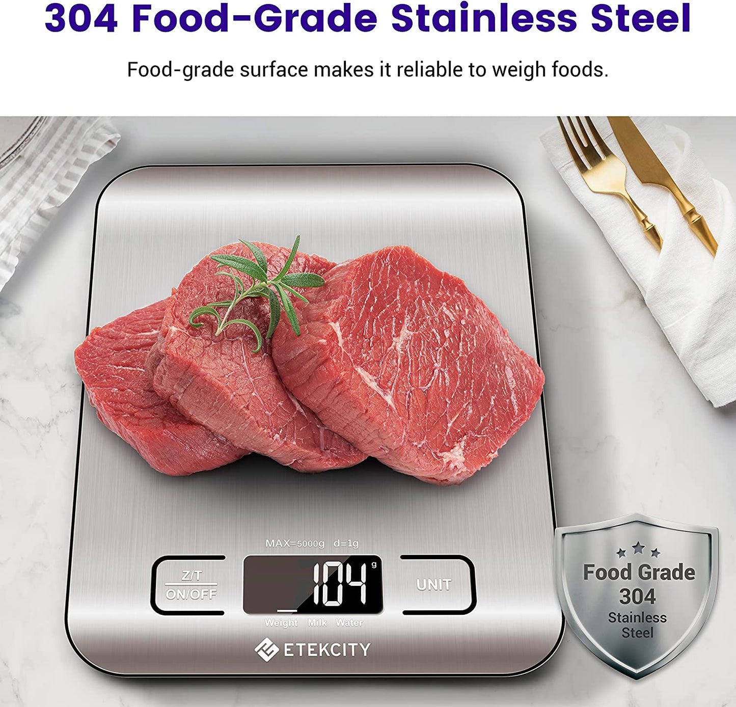 Kitchen Food Scale, Digital LCD Grams & Ounces Display for Baking, Cooking, Keto and Meal Prep, Medium Size, Made from 304 Stainless Steel