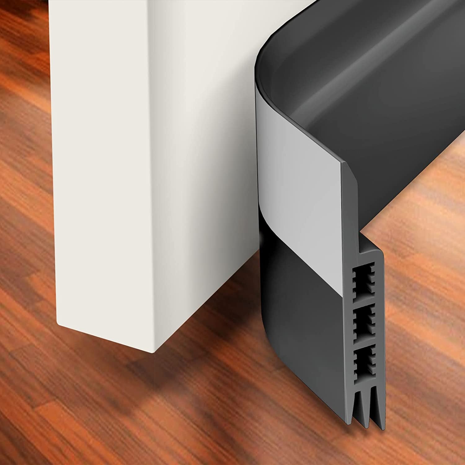 Door Draft Stopper - Efficient Under Door Draft Blocker and Noise Insulator - Strong Adhesive Strip - 39" Length - Black