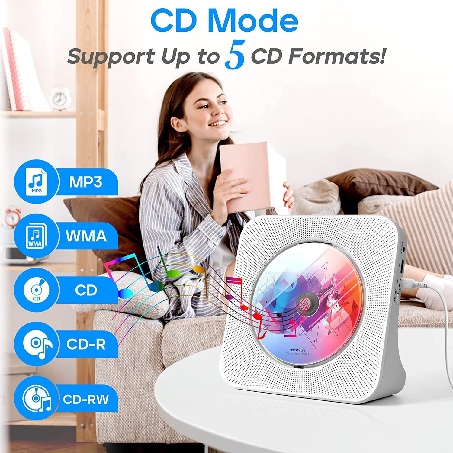 High-Fidelity Desktop CD Player with Built-in Speakers, Bluetooth Connectivity, Remote Control, Multiple Playback Options