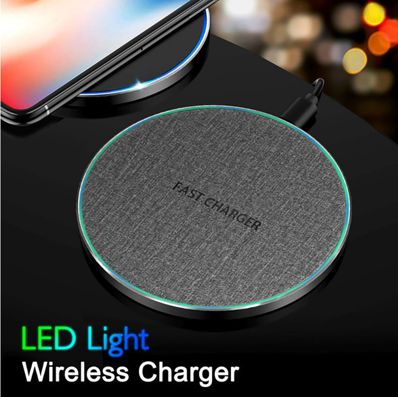 15W Qi Standard Ultra-Thin Fabric Aluminum Alloy Wireless Charger with Fast Charging Capability"