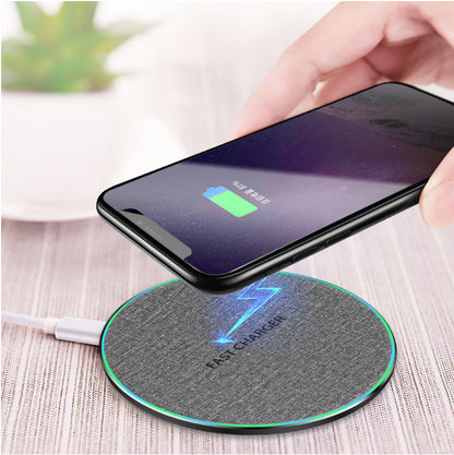 15W Qi Standard Ultra-Thin Fabric Aluminum Alloy Wireless Charger with Fast Charging Capability"