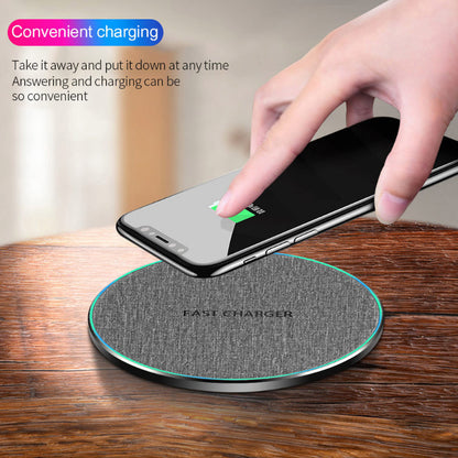 15W Qi Standard Ultra-Thin Fabric Aluminum Alloy Wireless Charger with Fast Charging Capability"