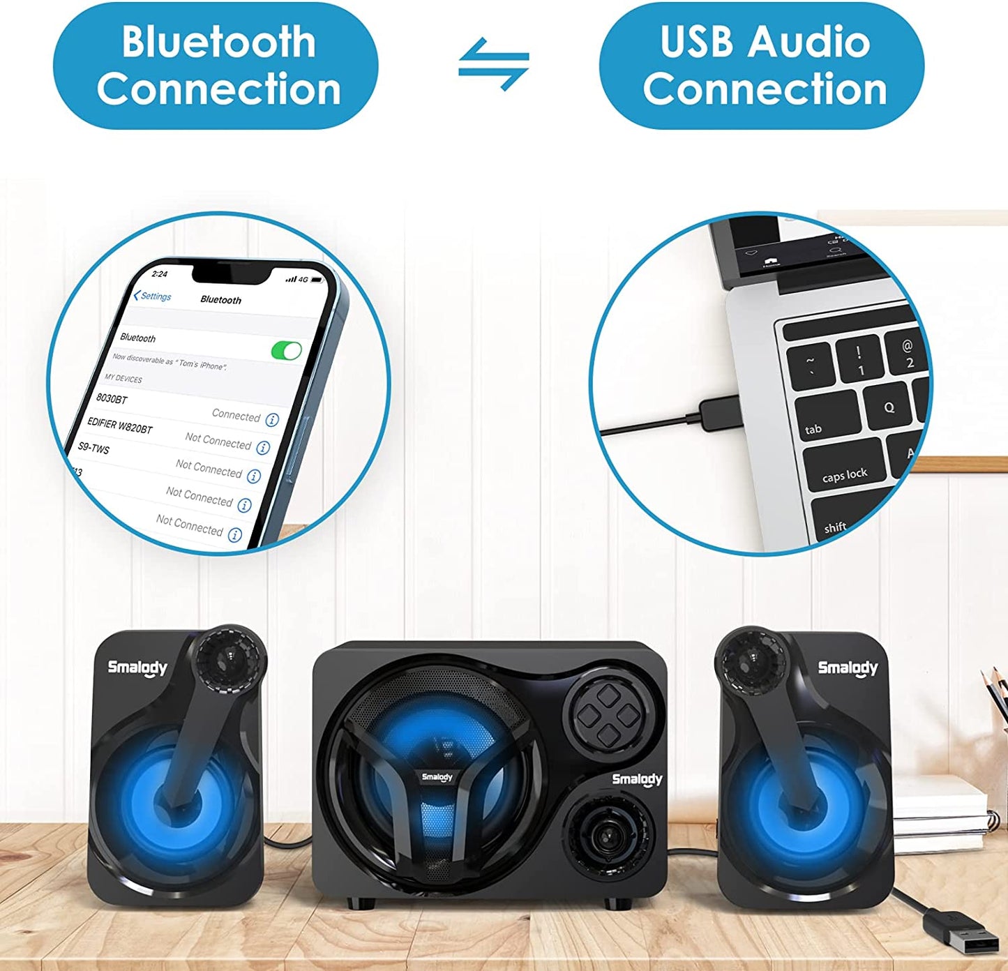 2.1 PC Speakers System with Subwoofer Bluetooth for Desktop and Gaming Monitor 