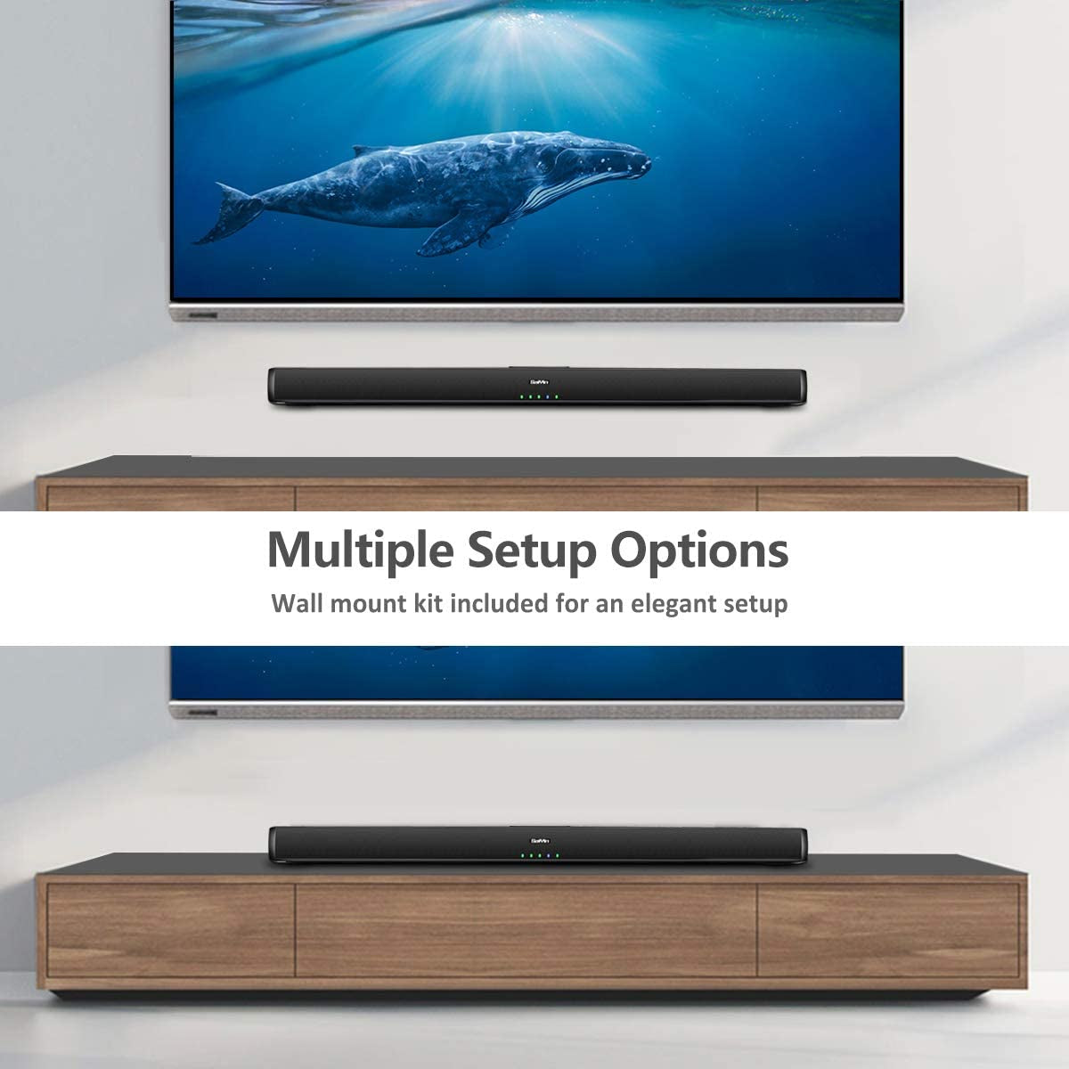 Home Theater Surround Sound System with Wired and Wireless Bluetooth 5.0 TV Stereo Speakers Soundbar - Optical/Coaxial/RCA Connection - Wall Mountable