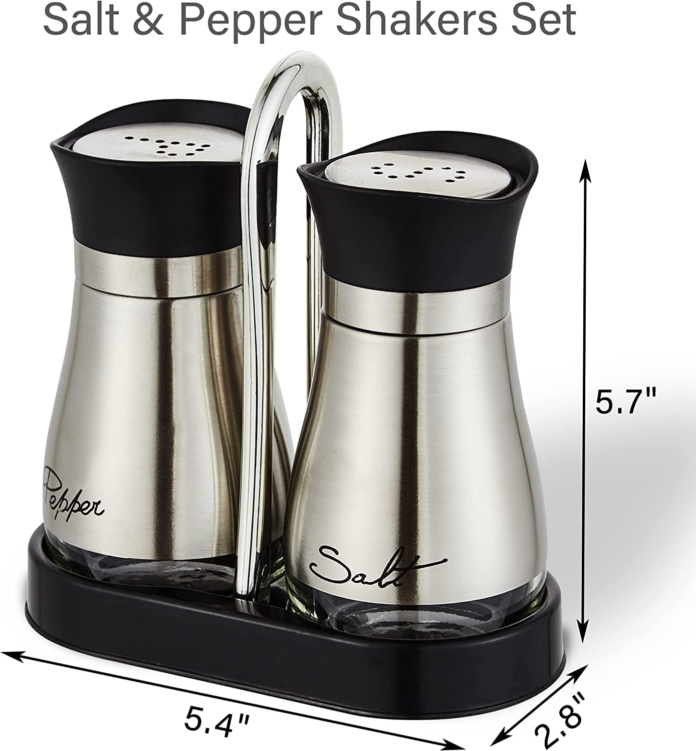 Stainless Steel Salt and Pepper Shakers Set with Glass Bottles - Ideal for Table, RV, Camp, and BBQ - Set of 2