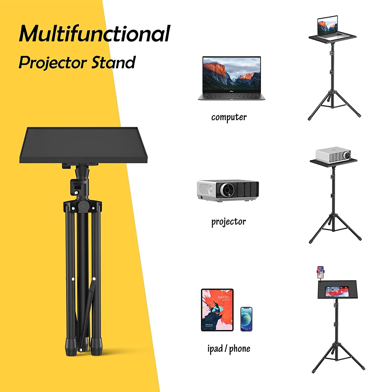 Adjustable Height Projector and Laptop Tripod Stand for Outdoor Movies