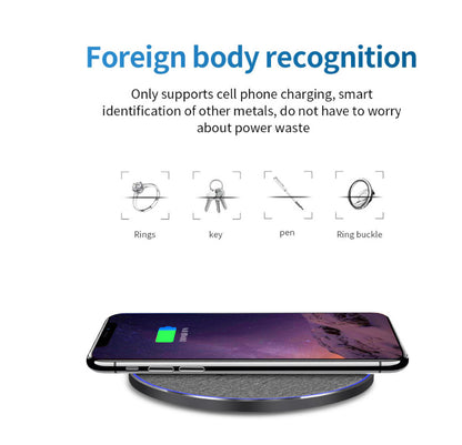 15W Qi Standard Ultra-Thin Fabric Aluminum Alloy Wireless Charger with Fast Charging Capability"