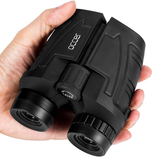 High Power 12X25 Compact Binoculars with Clear Low Light Vision, Large Eyepiece Waterproof Binoculars for Adults and Kids - Ideal for Bird Watching, Outdoor Hunting, Travel, and Sightseeing