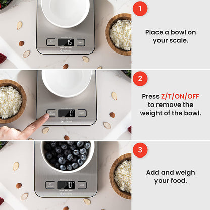 Kitchen Food Scale, Digital LCD Grams & Ounces Display for Baking, Cooking, Keto and Meal Prep, Medium Size, Made from 304 Stainless Steel